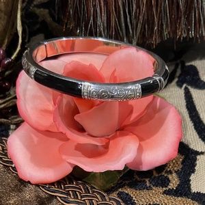 Brighton Silver & Black hinged bracelet with tiny diamonds